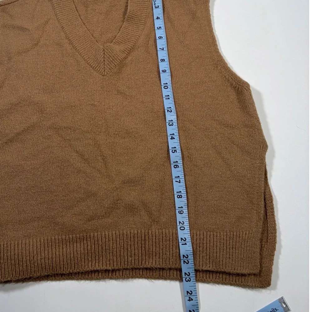 Oak + Fort Brown Knit V-Neck Sweater Vest OS Dark Academia Minimalist Old Money